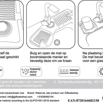 Waterval Siliconen Mat voor Keukenkraan – Anti lek tray Keuken Badkamer - Wastafel Splash Bescherming - Lichtgrijs 45cm image 7