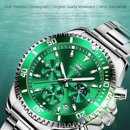 GWS OLEVS Herenhorloge Quartz – RVS Horloge voor mannen – Groen Zilver image 13