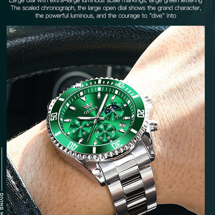 GWS OLEVS Herenhorloge Quartz – RVS Horloge voor mannen – Groen Zilver image 14
