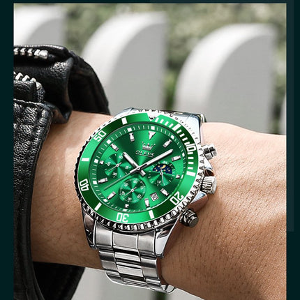 GWS OLEVS Herenhorloge Quartz – RVS Horloge voor mannen – Groen Zilver image 4