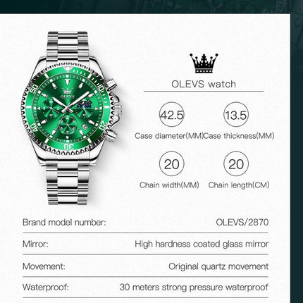 GWS OLEVS Herenhorloge Quartz – RVS Horloge voor mannen – Groen Zilver image 15