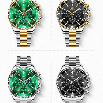 GWS OLEVS Herenhorloge Quartz – RVS Horloge voor mannen – Groen Zilver image 5