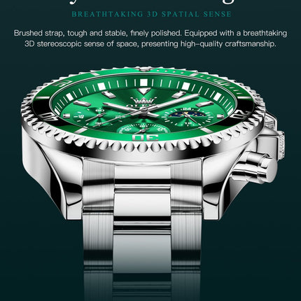GWS OLEVS Herenhorloge Quartz – RVS Horloge voor mannen – Groen Zilver image 16