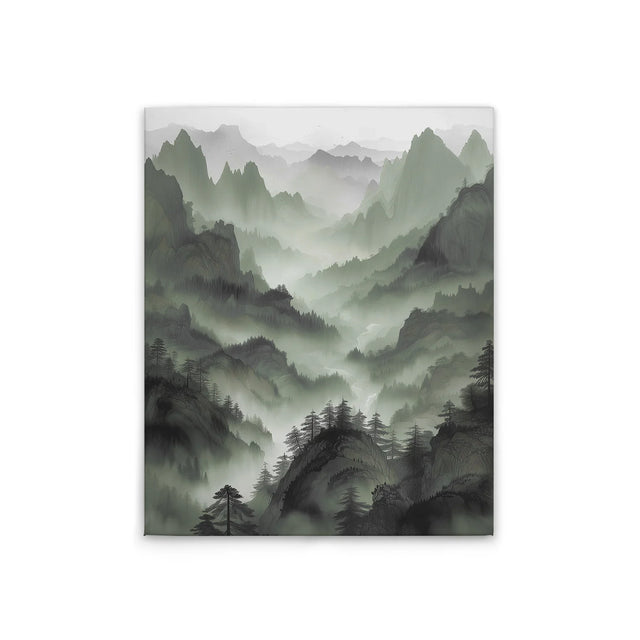 VAREVUNE - Canvas schilderij - Aziatisch Berglandschap - groen/grijs