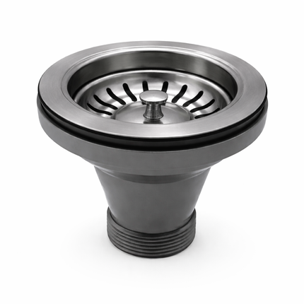 Waterval Korfplugset 114 mm – Zonder Overloop – RVS 304 – G1½ – Universele Gootsteenplug set – Gunmetal Grey