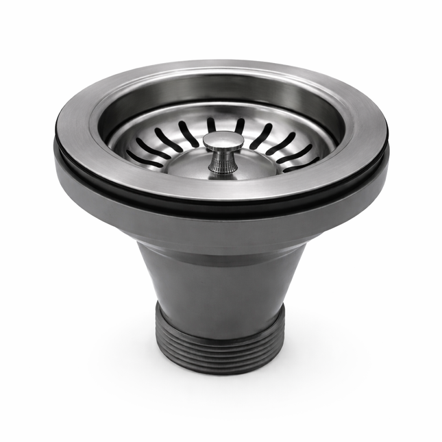 Waterval Korfplugset 114 mm – Zonder Overloop – RVS 304 – G1½ – Universele Gootsteenplug set – Gunmetal Grey