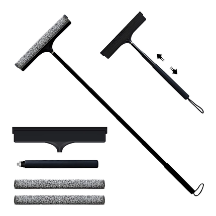 Waterval Telescopische Douchewisser – 120 cm Uitschuifbaar – 30,5 cm Breed – Inclusief 2 Ophanghaken & Raamzeem – Zwart– XL Douche Trekker met Siliconen Blad