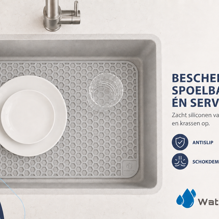 Waterval zilvergrijze siliconen gootsteenmat