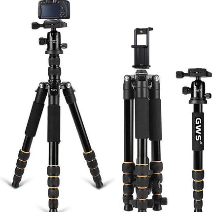GWS Q666 Professioneel Camerastatief Universeel Reisstatief/ Fotostatief voor Canon Nikon Sony Reflexcamera van Aluminium – Zwart 156cm Q666 Tripod & Monopod