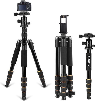 GWS Q666 Professioneel Camerastatief Universeel Reisstatief/ Fotostatief voor Canon Nikon Sony Reflexcamera van Aluminium – Zwart 156cm Q666 Tripod & Monopod
