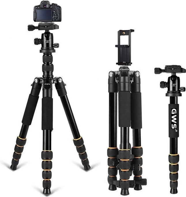 GWS Q666 Professioneel Camerastatief Universeel Reisstatief/ Fotostatief voor Canon Nikon Sony Reflexcamera van Aluminium – Zwart 156cm Q666 Tripod & Monopod
