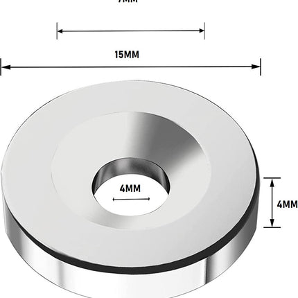 Brute Force – Schijfmagneten - Ringmagneten met gat - 15 x 4 mm - Magneet met Schroefgat – 10 Stuks