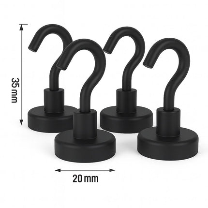 Brute Force Zwarte Haakmagneten – Magneet met Haak – 20mm – 8 stuks – Epoxy Coating
