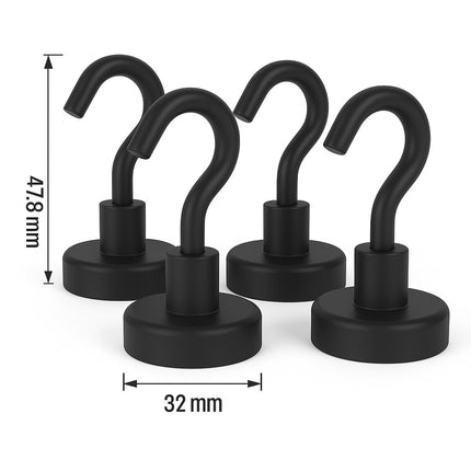 Brute Force Zwarte Haakmagneten – Magneet met Haak – 32mm – 4 stuks – Epoxy Coating