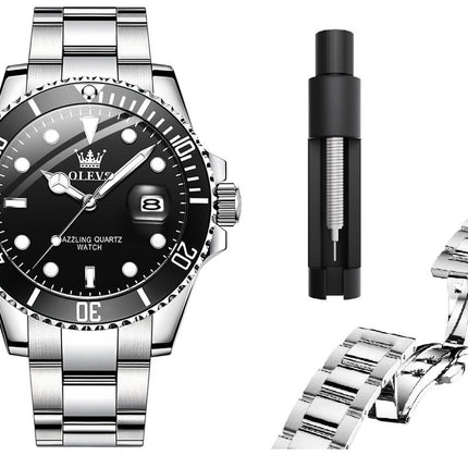 GWS OLEVS Horloge voor mannen - Heren horloge - Roestvrij Staal – Zwart Zilver - met verstelbare pin -