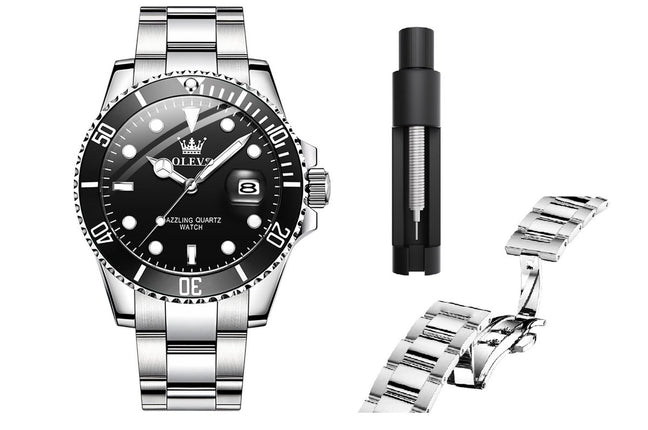 GWS OLEVS Horloge voor mannen - Heren horloge - Roestvrij Staal – Zwart Zilver - met verstelbare pin -