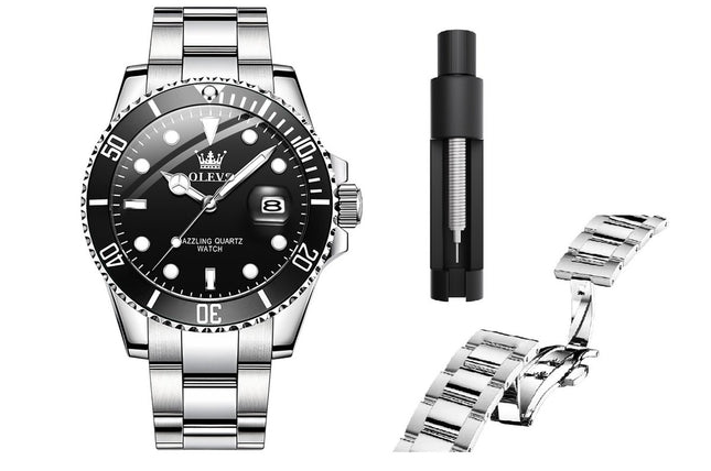GWS OLEVS Horloge voor mannen - Heren horloge - Roestvrij Staal – Zwart Zilver - met verstelbare pin -