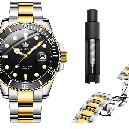 GWS OLEVS Horloge voor mannen - Heren horloge - Roestvrij Staal - Zwart Zilvergoud - met verstelbare pin