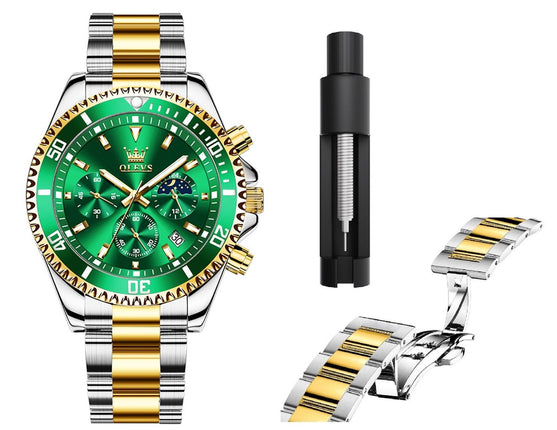 GWS OLEVS Herenhorloge Quartz – RVS Horloge voor mannen – Groen Zilvergoud