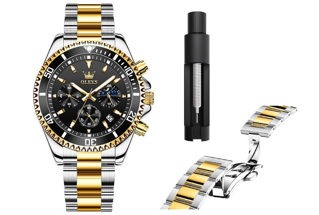 GWS OLEVS Herenhorloge Quartz – RVS Horloge voor mannen – Zwart Zilvergoud