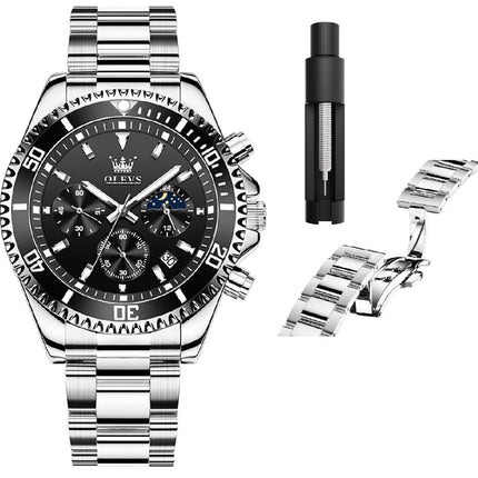 GWS OLEVS Herenhorloge Quartz – RVS Horloge voor mannen – Zwart Zilver
