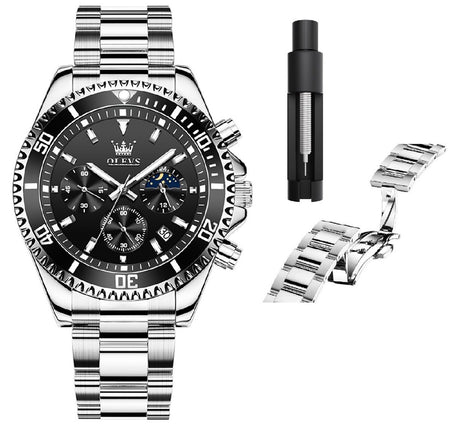 GWS OLEVS Herenhorloge Quartz – RVS Horloge voor mannen – Zwart Zilver