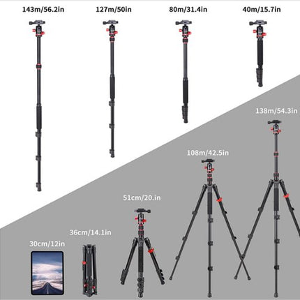 Professioneel Lichtgewicht DSLR Camerastatief - Universeel Fotostatief voor Fotografie – Aluminium Tripod Zwart 138CM
