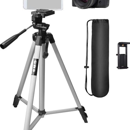 GWS Tripod Tablet iPad Statief - Universeel Camera en Tablet Statief - Incl. Tablet Houder - Aluminium 134CM - Zilvergrijs
