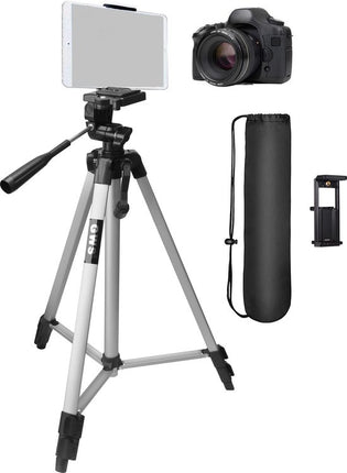GWS Tripod Tablet iPad Statief - Universeel Camera en Tablet Statief - Incl. Tablet Houder - Aluminium 134CM - Zilvergrijs