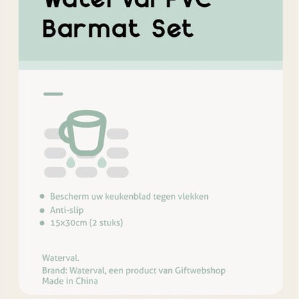 Waterval Barmat PVC Beschermer - Anti-Slip Keukenmat - Set van 2 (30x15 cm) – Zwart