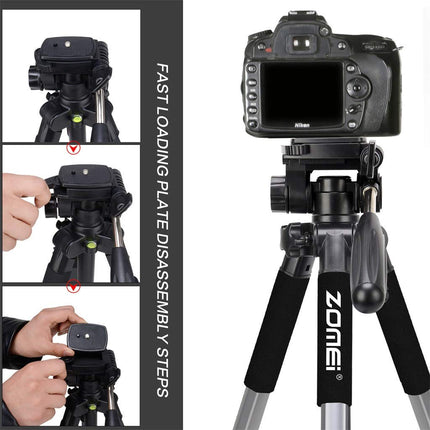Professioneel Universeel Lichtgewicht DSLR Camerastatief - Voor de Sony / Canon / Nikon Camera – Tripod 140CM -Zilver