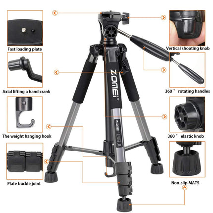 Professioneel Universeel Lichtgewicht DSLR Camerastatief - Voor de Sony / Canon / Nikon Camera – Tripod 140CM -Zilver