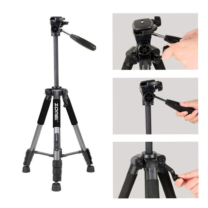 Professioneel Universeel Lichtgewicht DSLR Camerastatief - Voor de Sony / Canon / Nikon Camera – Tripod 140CM -Zilver