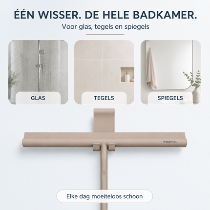 Waterval XL Douchewisser 33 cm – Siliconen Trekker voor Douchewand & Badkamer – Inclusief Ophanghaak – Streeploos – Taupe / Beige