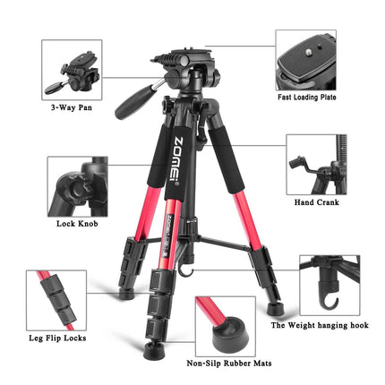Professioneel Universeel Lichtgewicht DSLR Camerastatief - Tripod 140CM - Rood