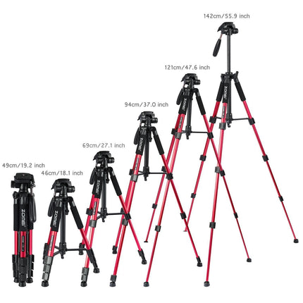 Professioneel Universeel Lichtgewicht DSLR Camerastatief - Tripod 140CM - Rood