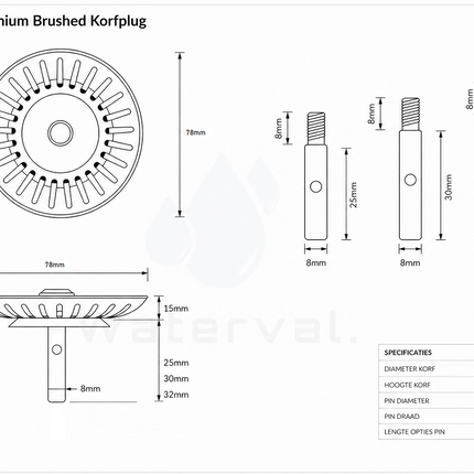 Technische tekening Waterval korfplug Rose Copper 78mm