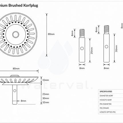 Technische tekening Waterval korfplug Goud 80mm