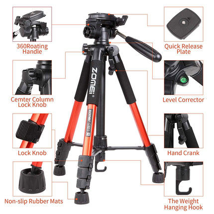 Professioneel Universeel Lichtgewicht DSLR Camerastatief - Voor de Sony / Canon / Nikon Camera – Tripod 140CM - Oranje
