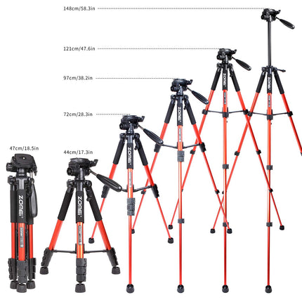 Professioneel Universeel Lichtgewicht DSLR Camerastatief - Voor de Sony / Canon / Nikon Camera – Tripod 140CM - Oranje