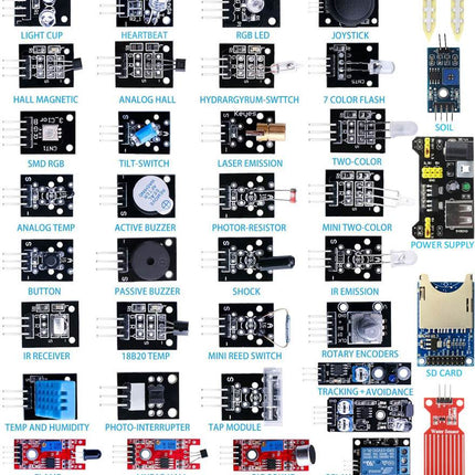 GWS Sensor Set Geschikt voor Arduino & Raspberry - Plastic Case - 43-Delig