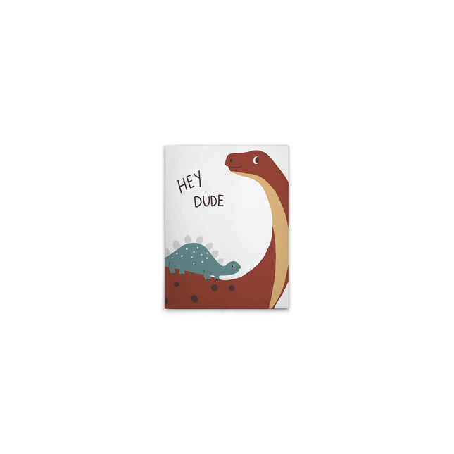 Dinosaurus canvas Hey Dude in blauw, bruin en wit – detail 7