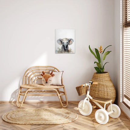 Baby olifant canvas in wit, groen en grijs – detail 3