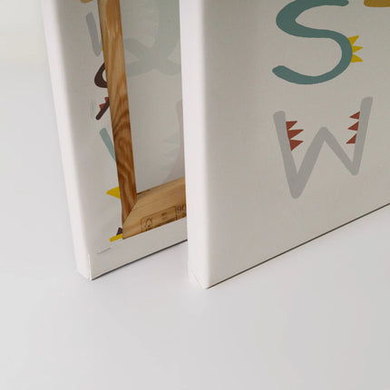 Kinderkamer canvas Hey Dude met letters en dinosaurus – detail 4