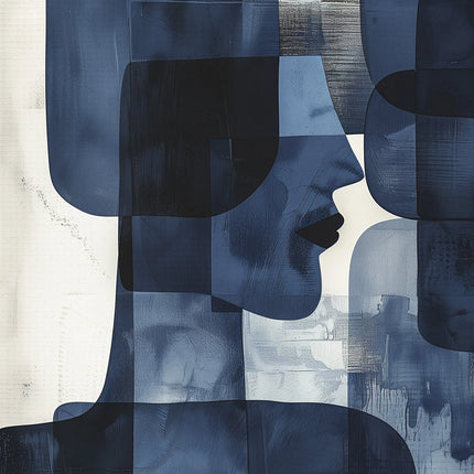 Abstract gezichten canvas in blauw en wit – detail 5