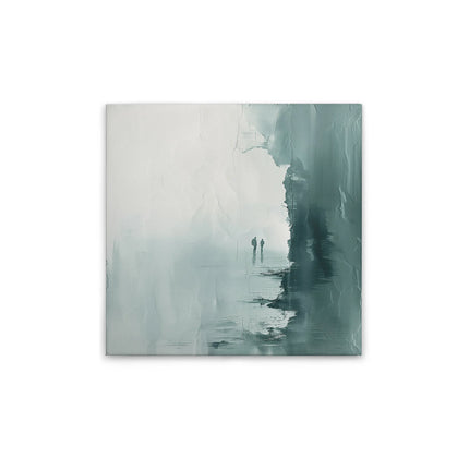 Abstract strandpaar canvas in blauw, grijs en wit