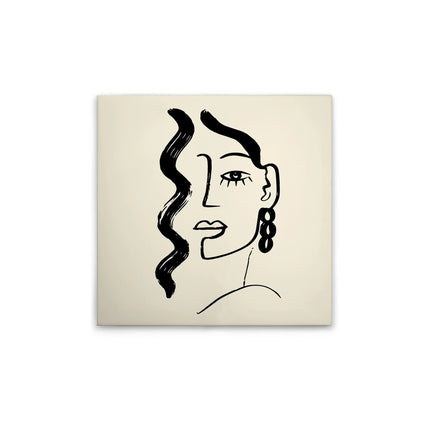 Abstracte gezichten canvas in crème en zwart