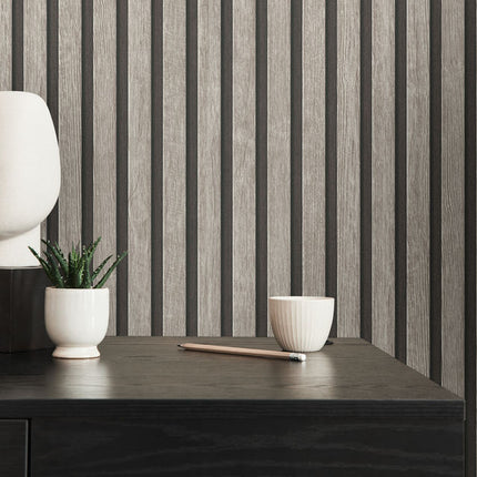 VAREVUNE - Modern houtlook lattenbehang - Grijs en zwart – afbeelding 10