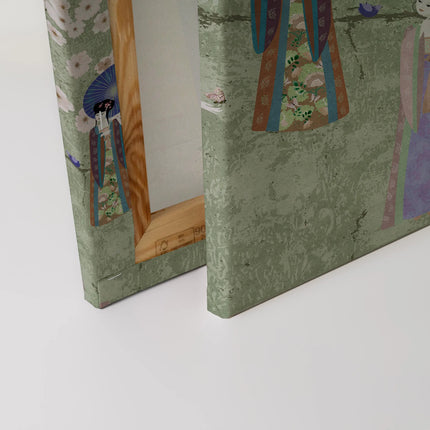 Kimono canvas in groen, blauw, bruin en crème – detail 4
