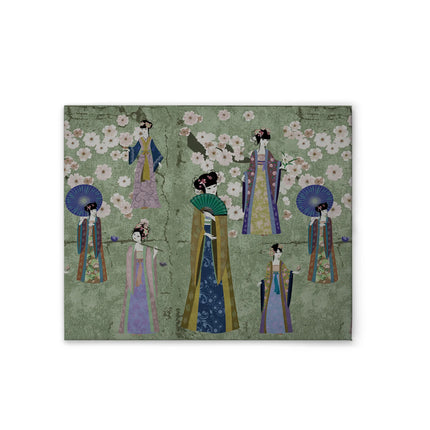 Kimono canvas in groen, blauw, bruin en crème